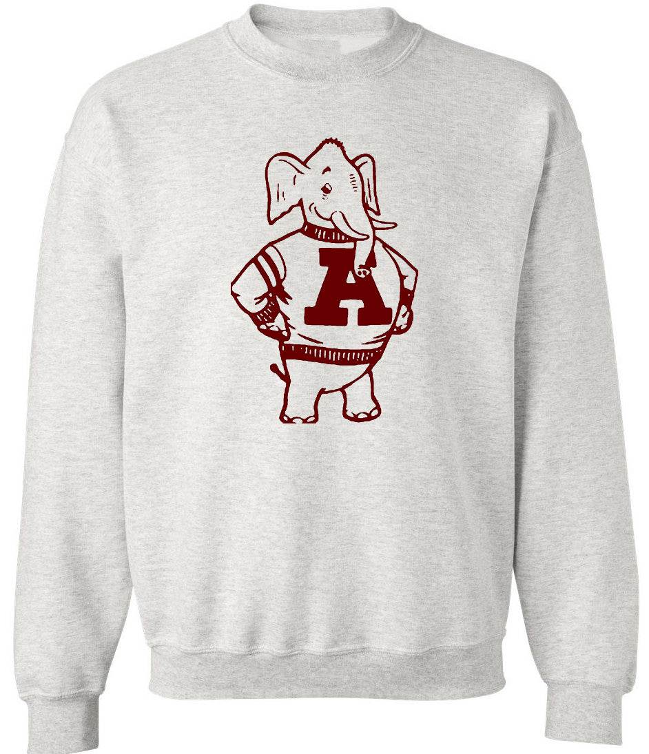 Alabama 1968 Vintage Booster Club Sweatshirt in Old Skool Grey featuring elephant mascot design.