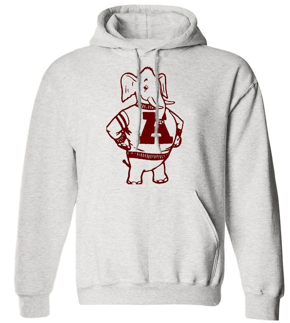 Alabama 1968 vintage booster club sweatshirt in old skool grey with elephant graphic, heavyweight cotton fleece, unisex sizes, crewneck or hoody.