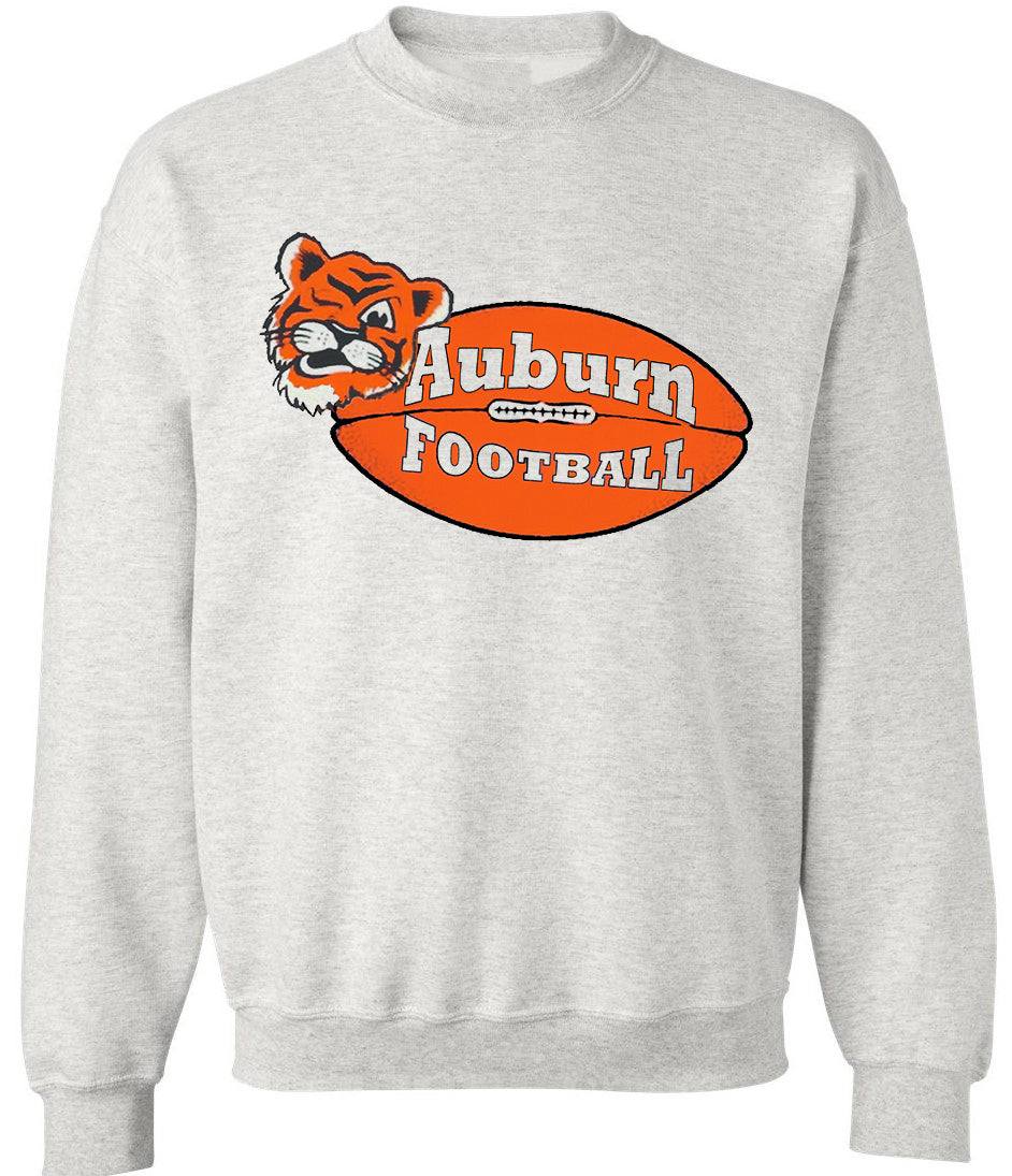 Auburn Vintage Football booster club sweatshirt in old skool grey with tiger and football logo.