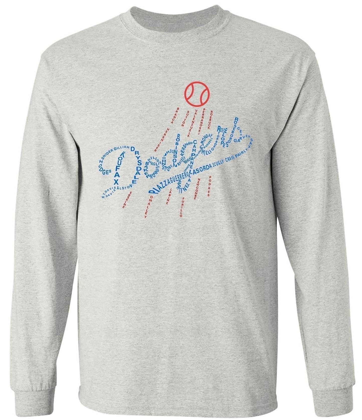 Dodgers Legends Logo Tee in Old Skool Grey, featuring iconic graphic design, available in short and long sleeves.