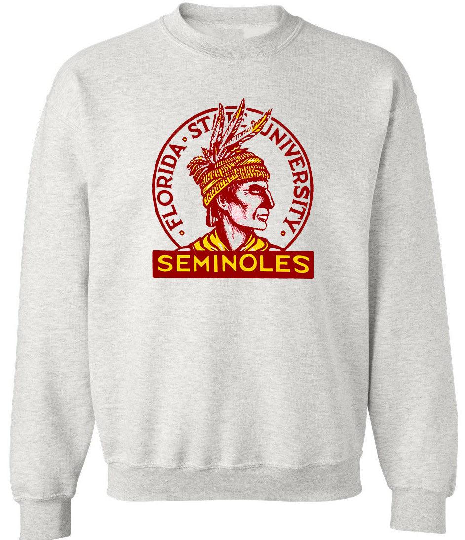 Florida State vintage booster club sweatshirt, Seminoles design, old skool grey.