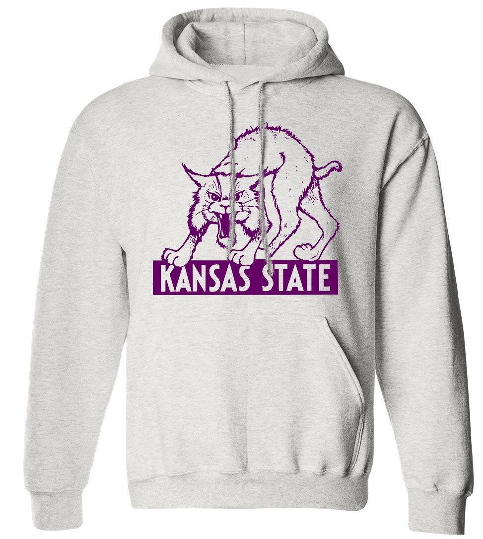 Kansas State vintage Wildcats sweatshirt in grey with hoodie and pouch pocket.