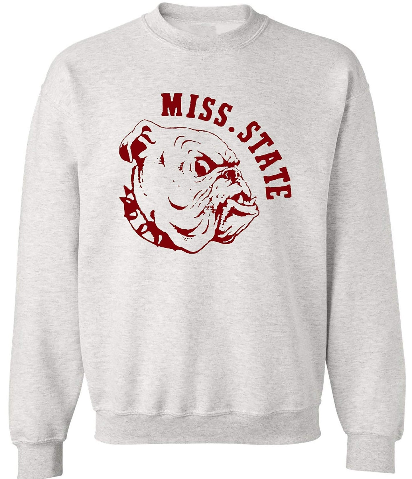 Mississippi State vintage booster club sweatshirt in Old Skool Grey with Bulldogs logo.