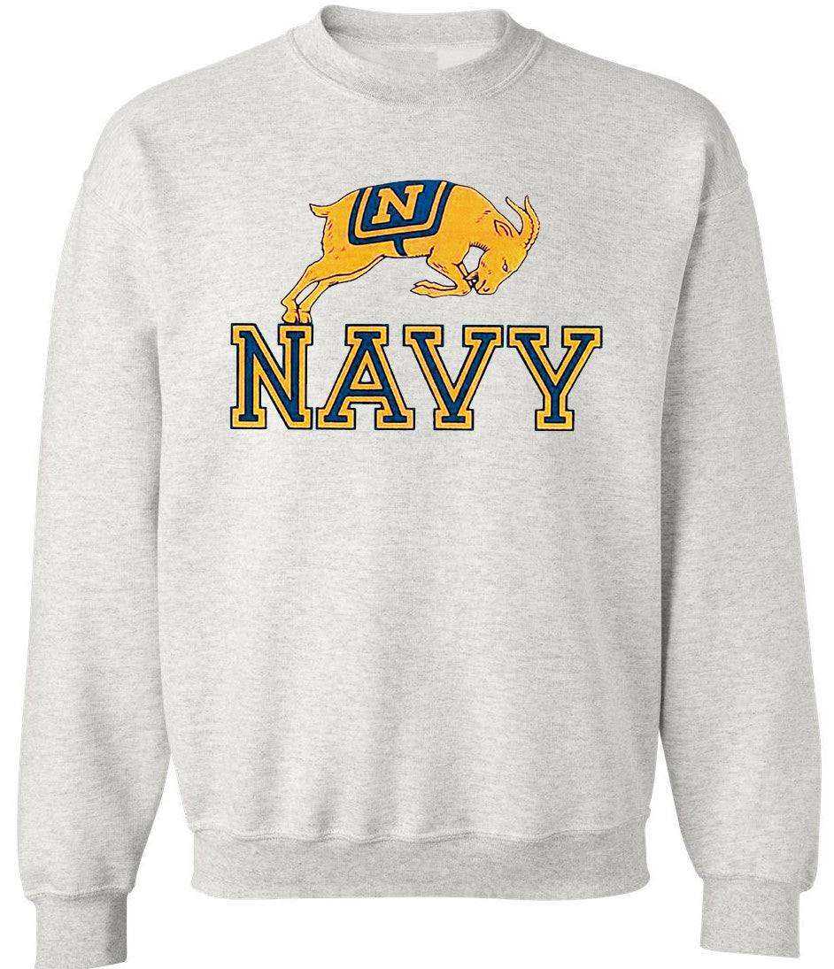 Navy Vintage Booster Club grey sweatshirt with ribbed cuffs and waist.