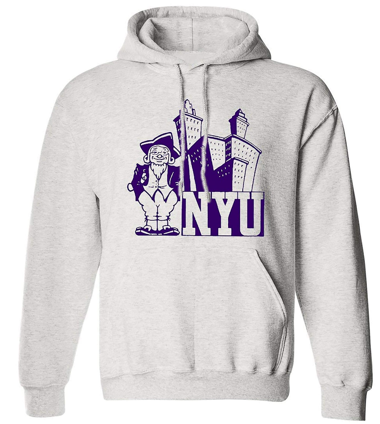 NYU Vintage Booster Club Sweatshirt in Old Skool Grey with logo, unisex sizes, crewneck or hoodie styles.