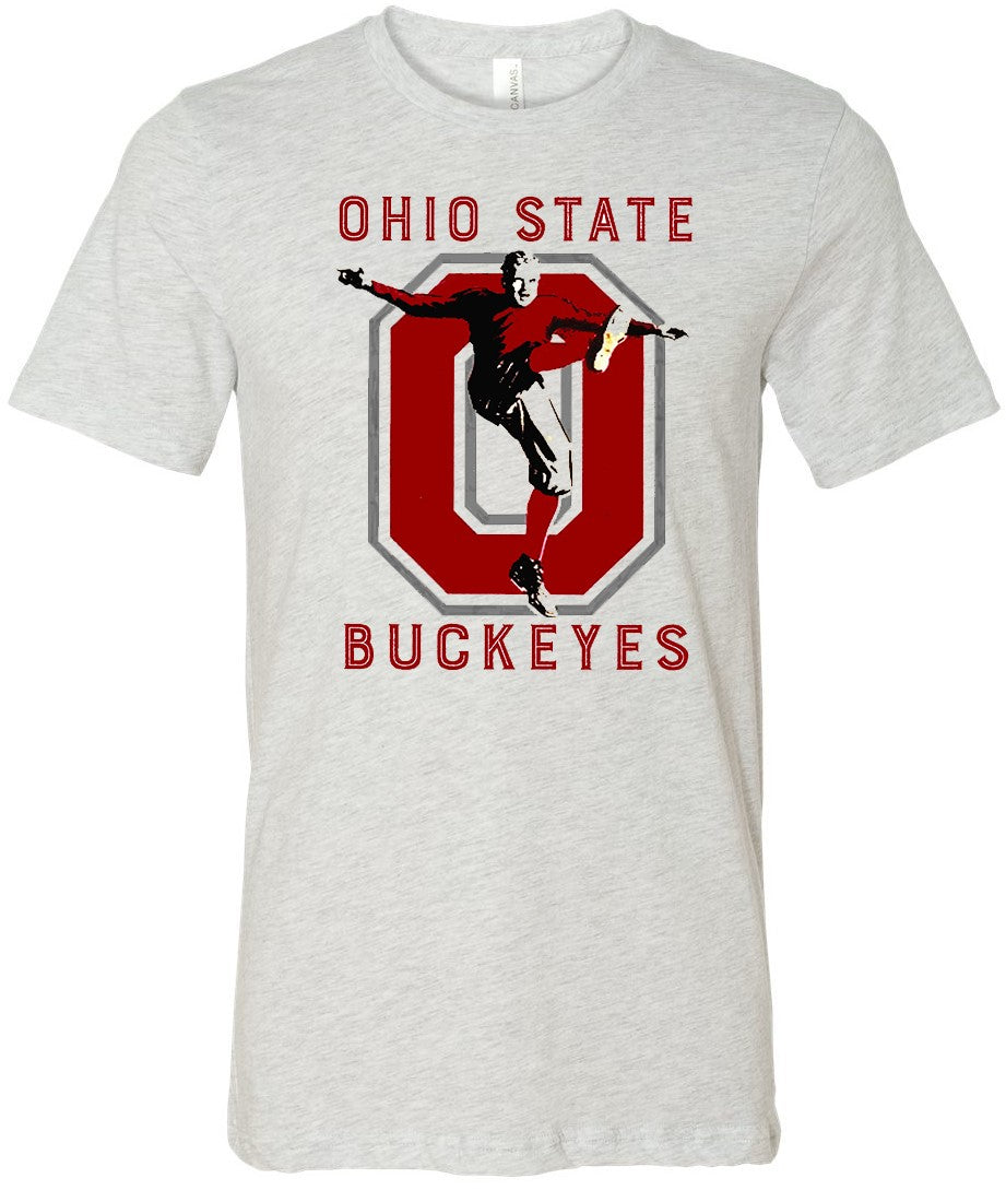 Ohio State Vintage Football Booster Club T-shirt in Old Skool Grey with Buckeyes design.
