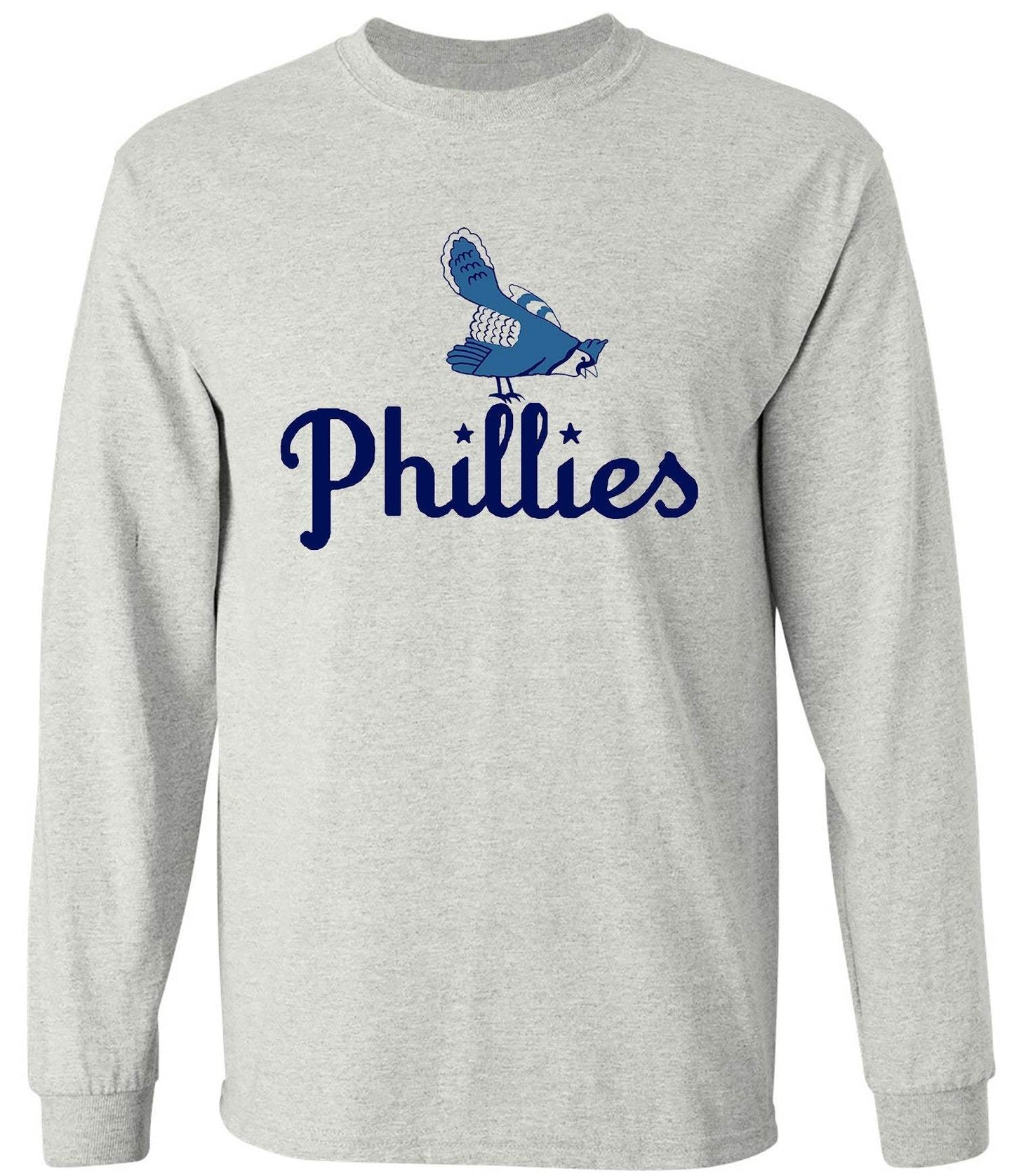 1944 Philadelphia Phillies Blue Jays Retro Tee in ash, long sleeve, 100% ringspun cotton.