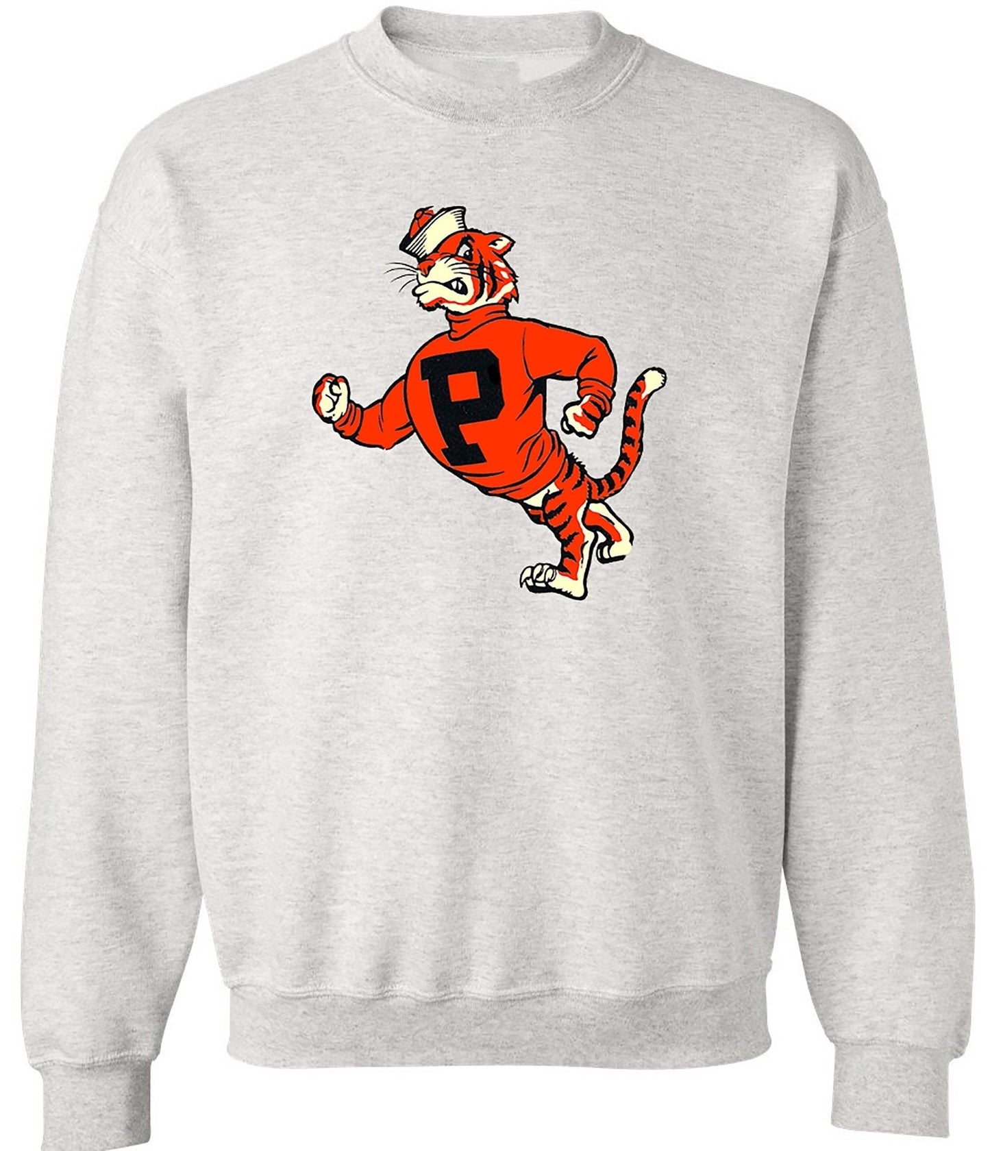 Princeton Vintage Booster Club sweatshirt with tiger mascot, heavyweight cotton fleece, Old Skool Grey.