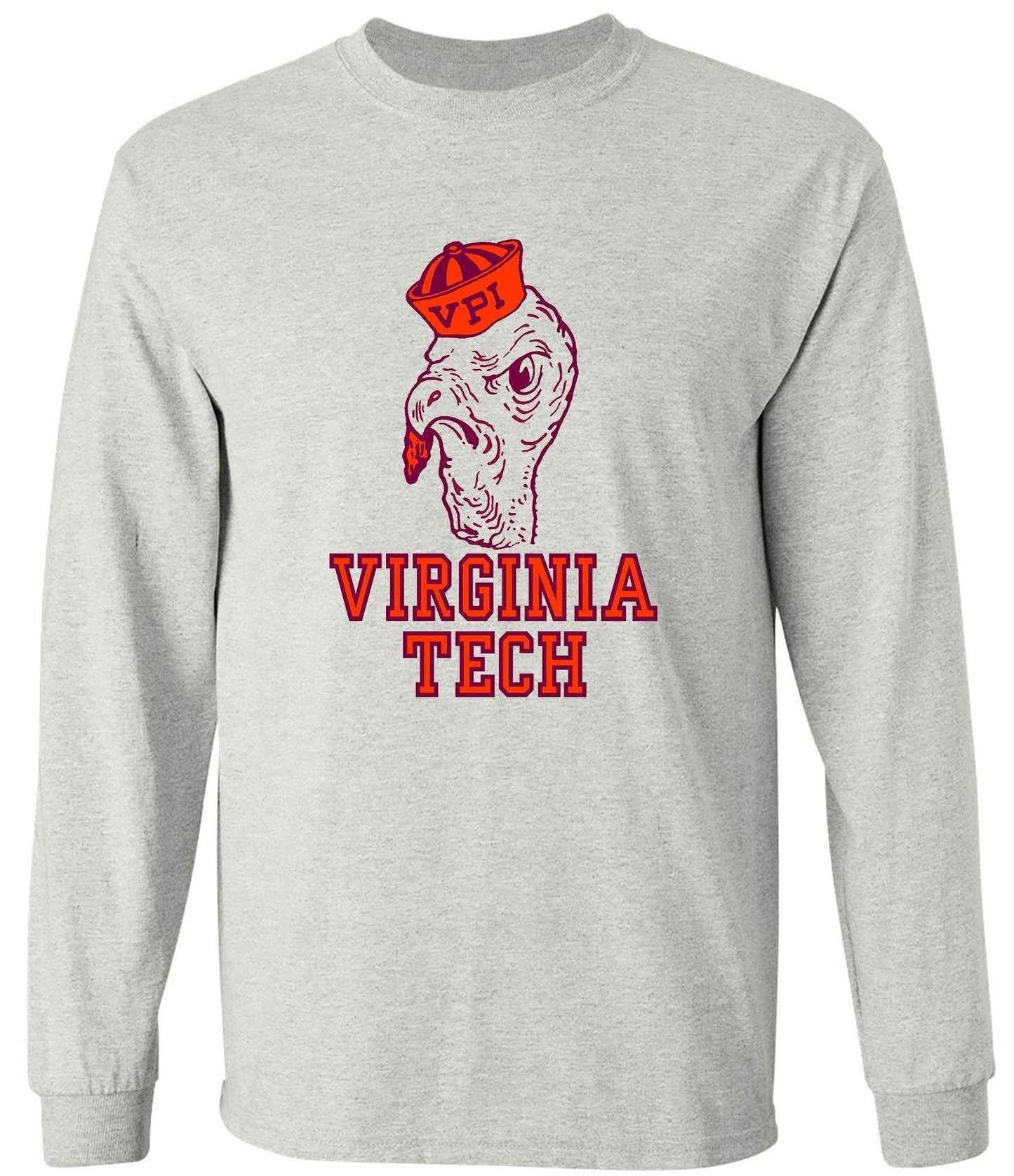 Virginia Tech Vintage Booster Club tee in Old Skool Grey with long sleeves.