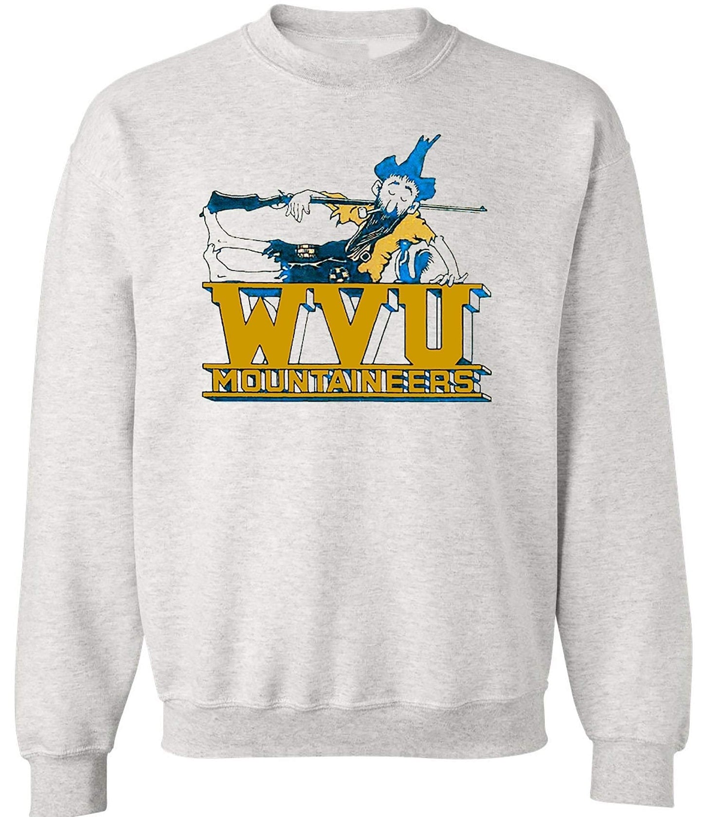 West Virginia vintage Mountaineers sweatshirt in Old Skool Grey with classic design.