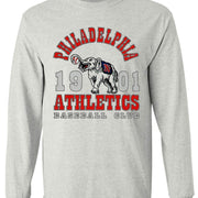 Philadelphia Athletics Legacy Tee in ash color, vintage soft ringspun cotton fabric, featuring a classic design with the team's historic logo.