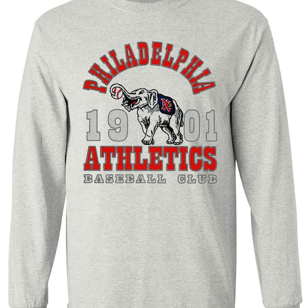 Philadelphia Athletics Legacy Tee in ash color, vintage soft ringspun cotton fabric, featuring a classic design with the team's historic logo.