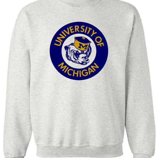 Michigan Vintage 1940s Booster Club Sweatshirt in Old Skool Grey with University of Michigan logo.