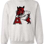 Arkansas Vintage 1950s Razorback sweatshirt in Old Skool Grey with logo.