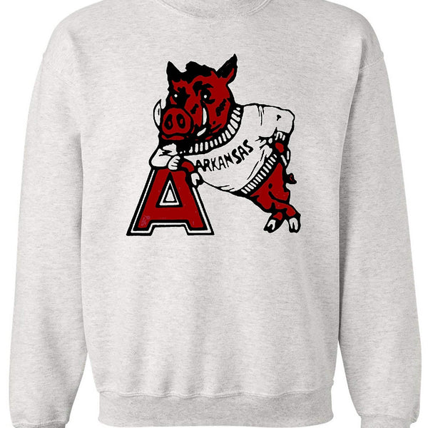 Arkansas Vintage 1950s Razorback sweatshirt in Old Skool Grey with logo.