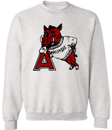 Arkansas Vintage 1950s Razorback sweatshirt in Old Skool Grey with logo.
