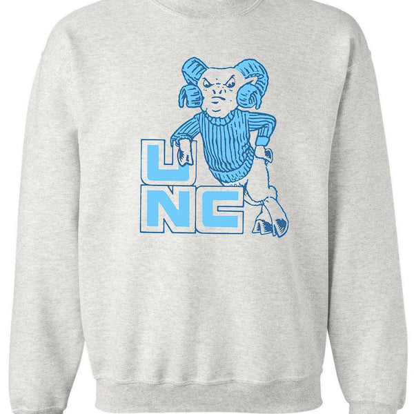 North Carolina Vintage 1960 Booster Club Sweatshirt in Old Skool Grey featuring Tar Heels logo.