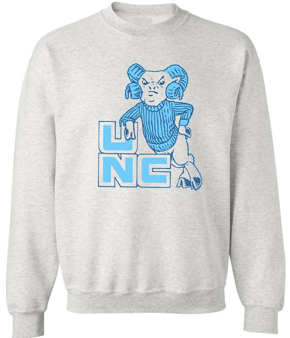 North Carolina Vintage 1960 Booster Club Sweatshirt in Old Skool Grey featuring Tar Heels logo.