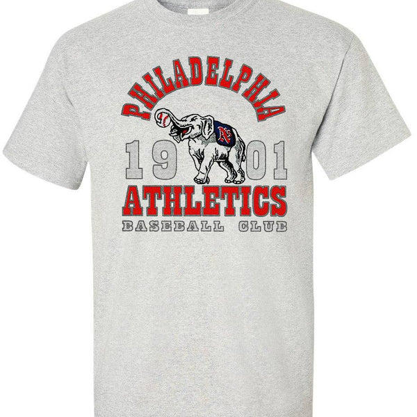Philadelphia Athletics Legacy Tee in ash color with vintage design featuring elephant logo, 100% ringspun cotton fabric.