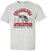 Philadelphia Athletics Legacy Tee in ash color with vintage design featuring elephant logo, 100% ringspun cotton fabric.