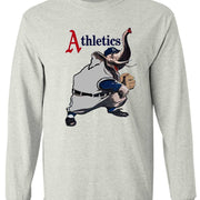 Philadelphia A's Play Ball Tee in ash, featuring vintage Athletics logo on preshrunk 100% ringspun cotton.