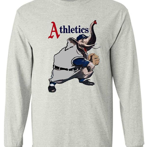 Philadelphia A's Play Ball Tee in ash, featuring vintage Athletics logo on preshrunk 100% ringspun cotton.