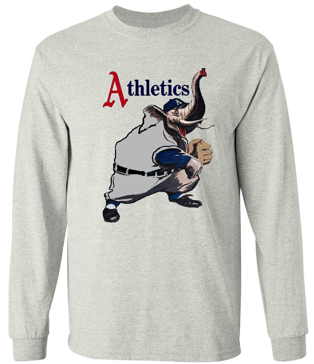 Philadelphia A's Play Ball Tee in ash, featuring vintage Athletics logo on preshrunk 100% ringspun cotton.