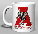 Alabama Tide Booster Club ceramic mug with vintage Crimson Tide graphic in cream color.