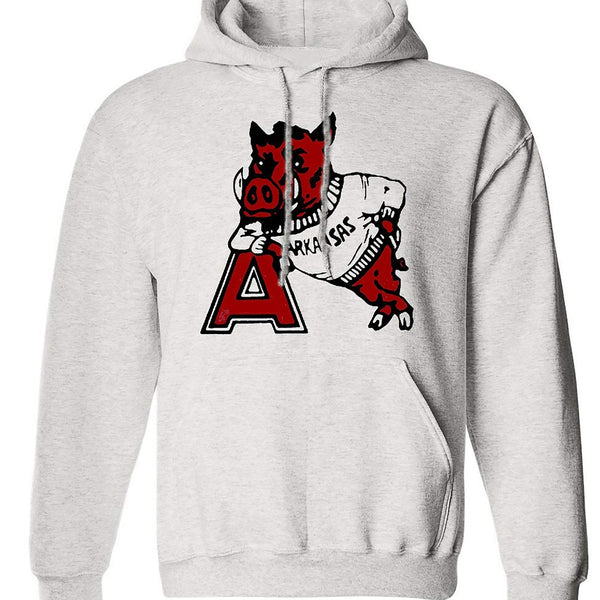 Arkansas Vintage 1950s Razorback sweatshirt in Old Skool Grey with ribbed cuffs and waist.