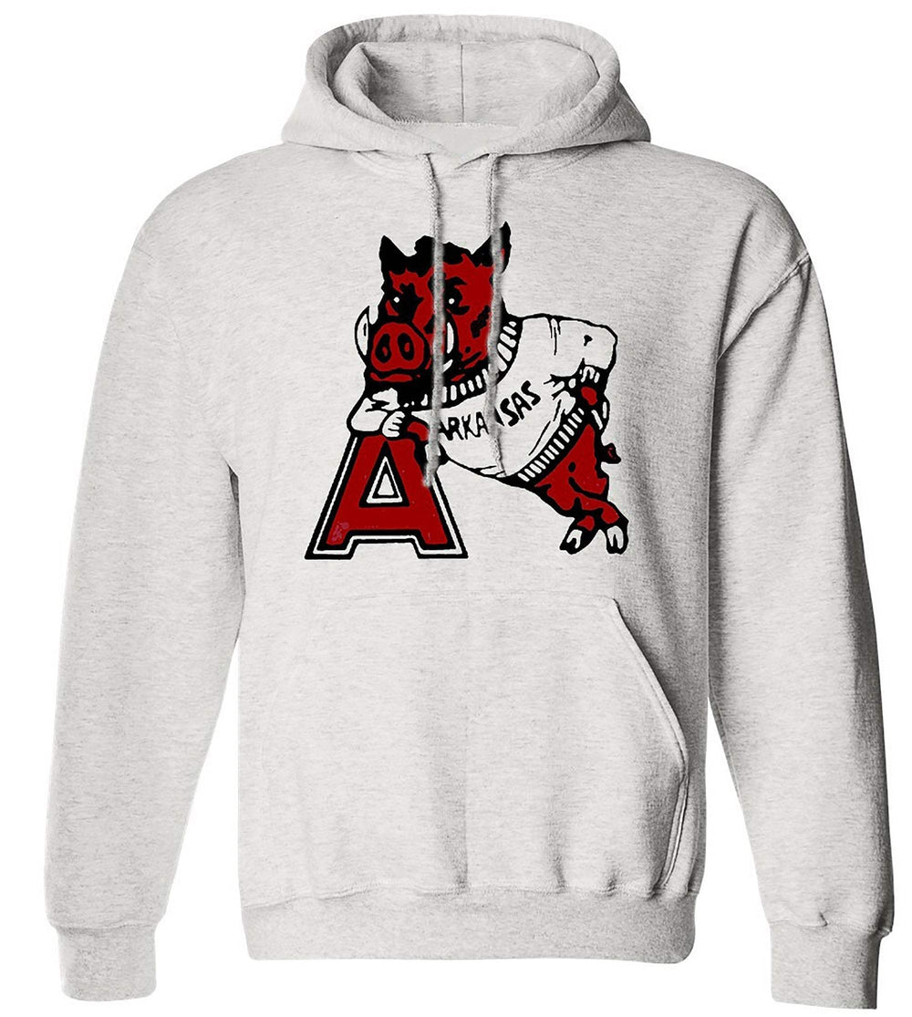 Arkansas Vintage 1950s Razorback sweatshirt in Old Skool Grey with ribbed cuffs and waist.