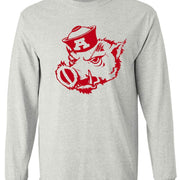 Arkansas Vintage Booster Club Tee in Old Skool Grey with Razorbacks design.