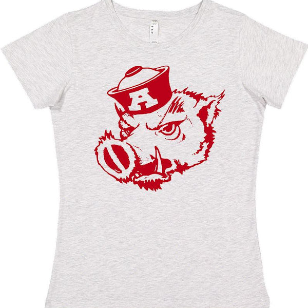 Arkansas Vintage Booster Club Tees in Old Skool Grey featuring a Razorbacks design.