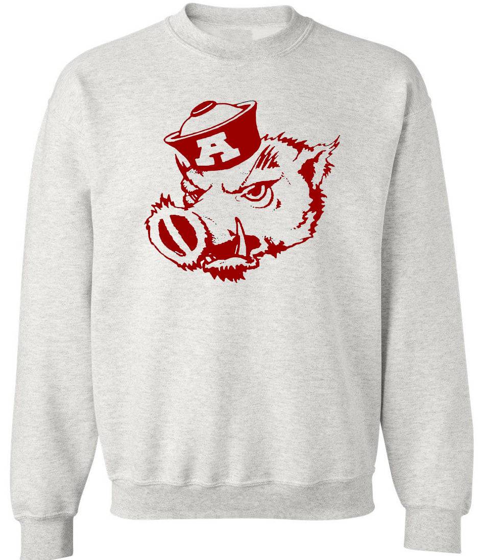 Arkansas Vintage Booster Club sweatshirt in old skool grey featuring Razorback design.