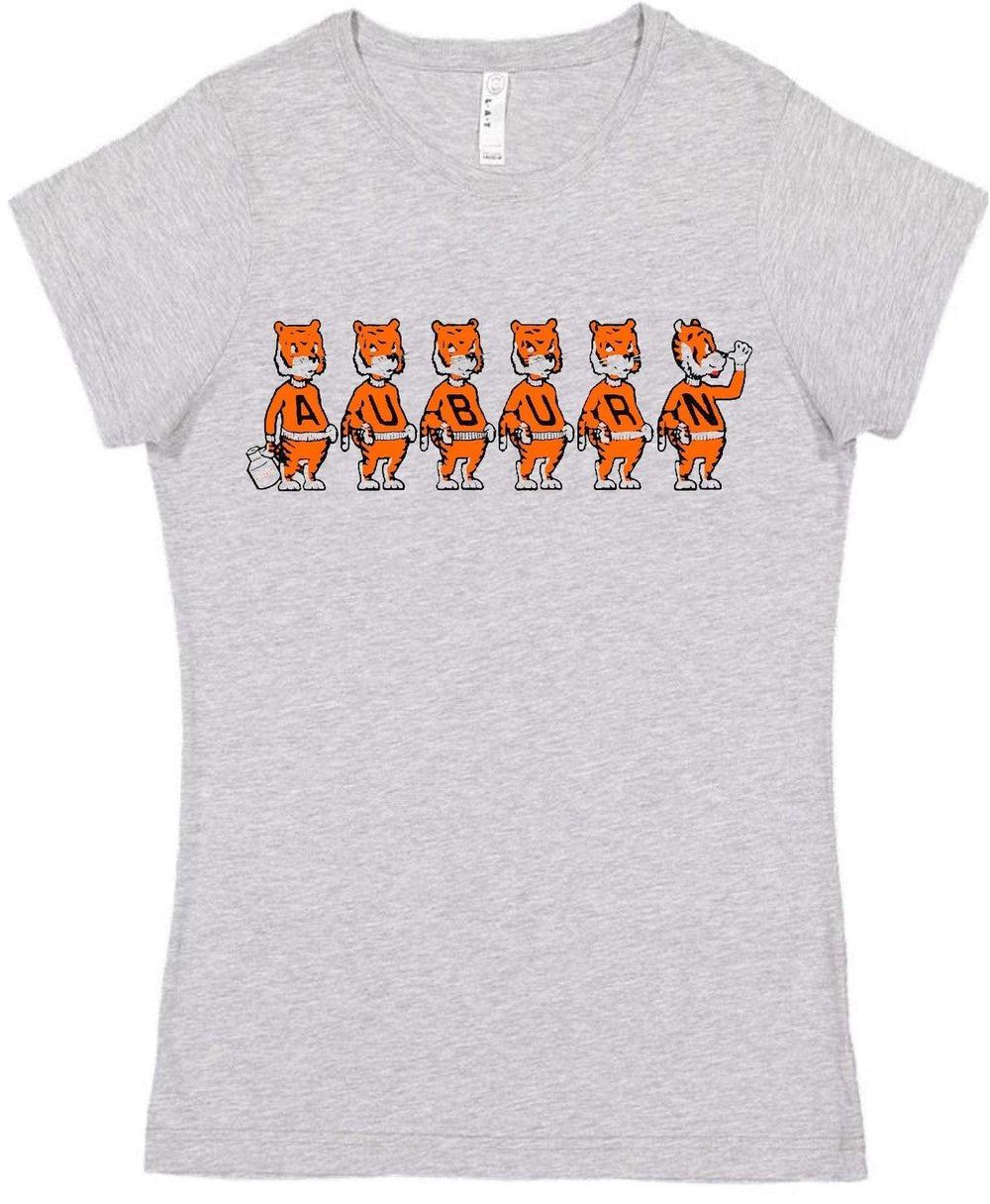 Auburn Tigers Vintage Booster Club Tee in Old Skool Grey with cartoon tiger design.