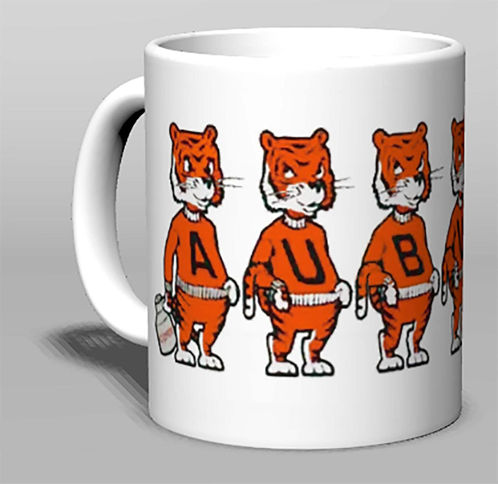Ceramic mug with Auburn Vintage Booster Club tiger design, cream color.