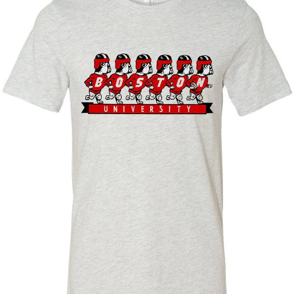 Boston Terriers vintage booster club tee in old skool grey, featuring cartoon Terriers and Boston University text.