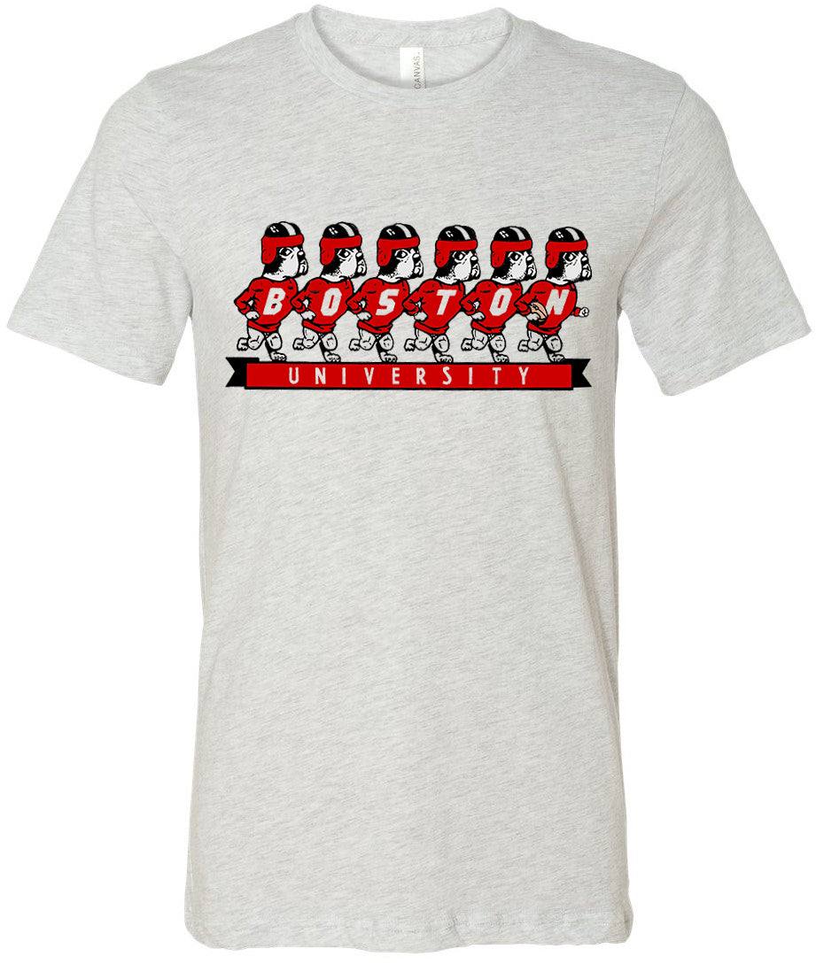 Boston Terriers vintage booster club tee in old skool grey, featuring cartoon Terriers and Boston University text.