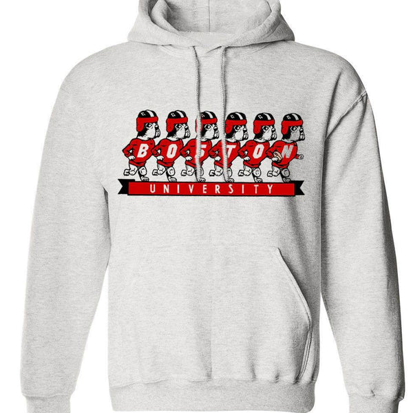 Boston Vintage Booster Club grey hoodie with university graphic, unisex sizes.