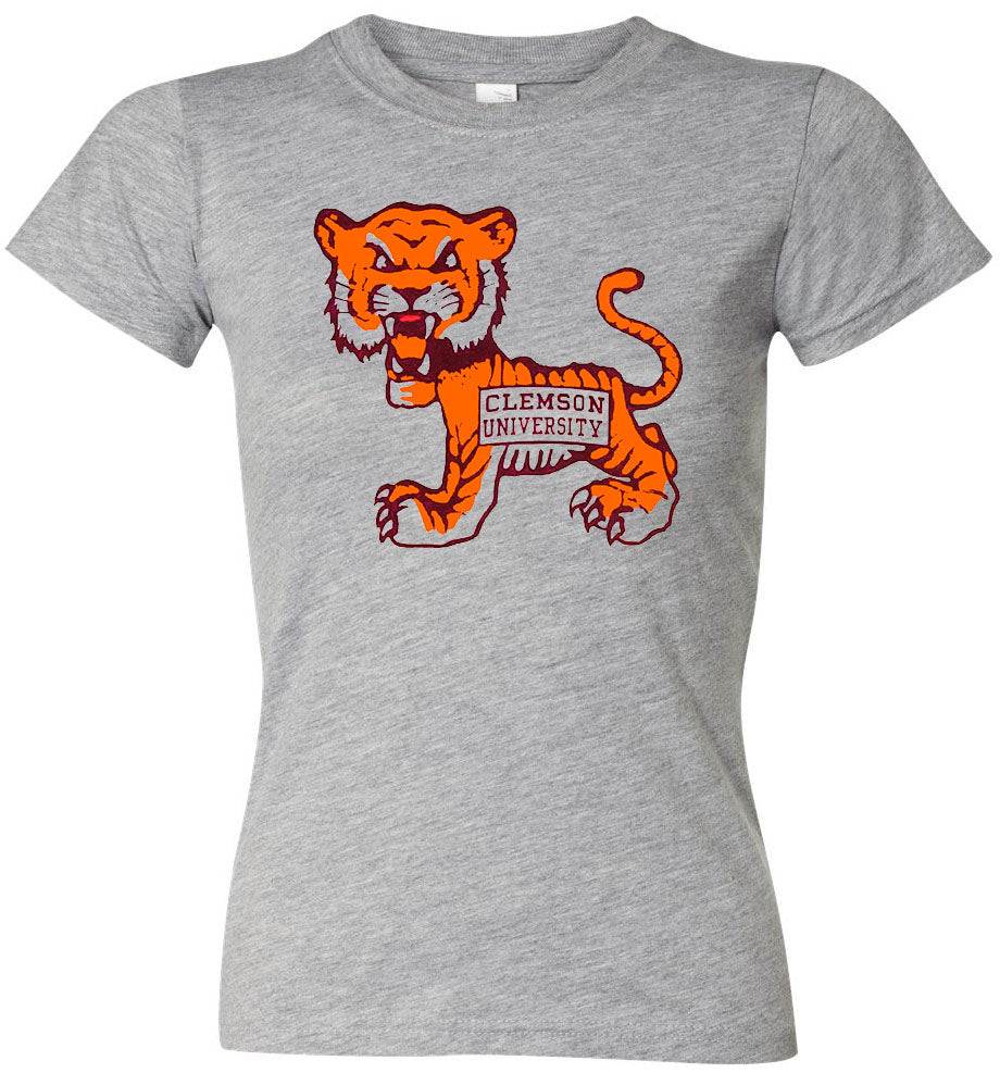 Clemson Tigers Vintage Booster Club Tee in Old Skool Grey with tiger graphic.