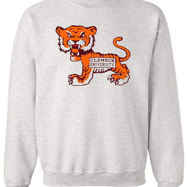 Clemson Vintage Booster Club sweatshirt in Old Skool Grey with tiger logo.