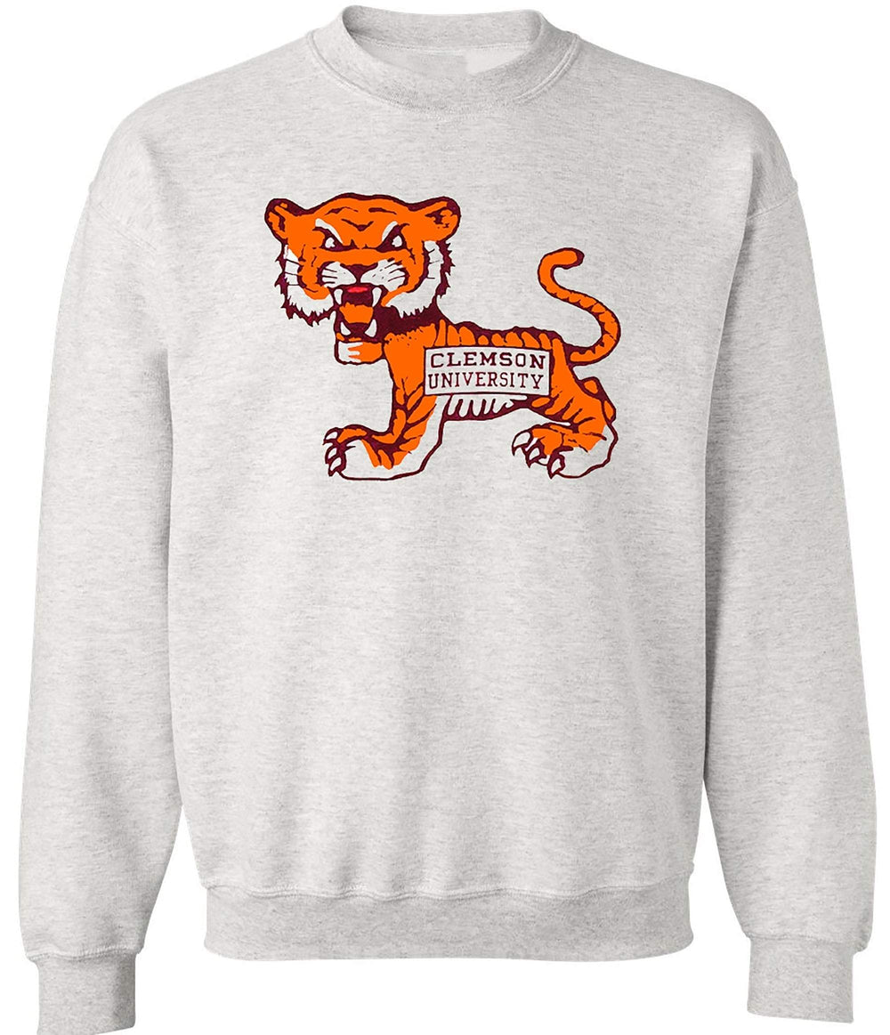 Clemson Vintage Booster Club sweatshirt in Old Skool Grey with tiger logo.