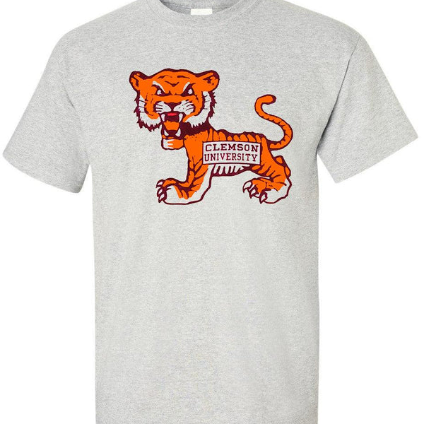 Clemson Tigers Vintage Booster Club Tee in Old Skool Grey with tiger graphic.