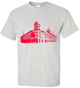 Shibe Park Connie Mack Stadium tee in ash color with red design, short sleeve style.