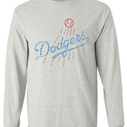 Dodgers Legends Logo Tee in Old Skool Grey, featuring iconic graphic design, available in short and long sleeves.