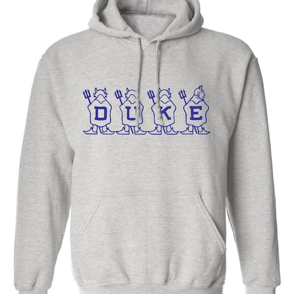Duke Vintage Booster Club old skool grey sweatshirt with Blue Devils logo.