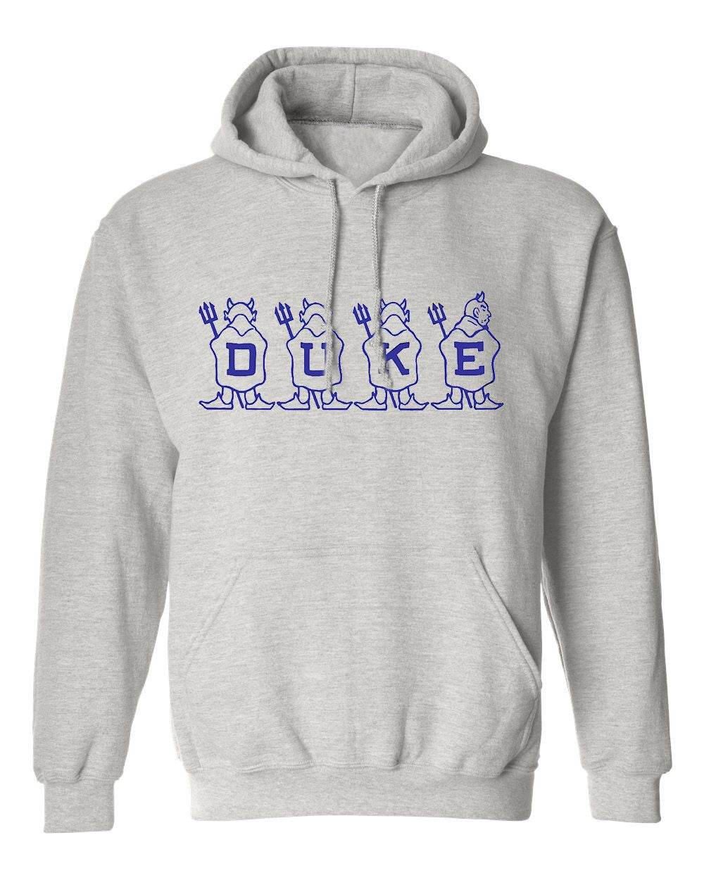 Duke Vintage Booster Club old skool grey sweatshirt with Blue Devils logo.