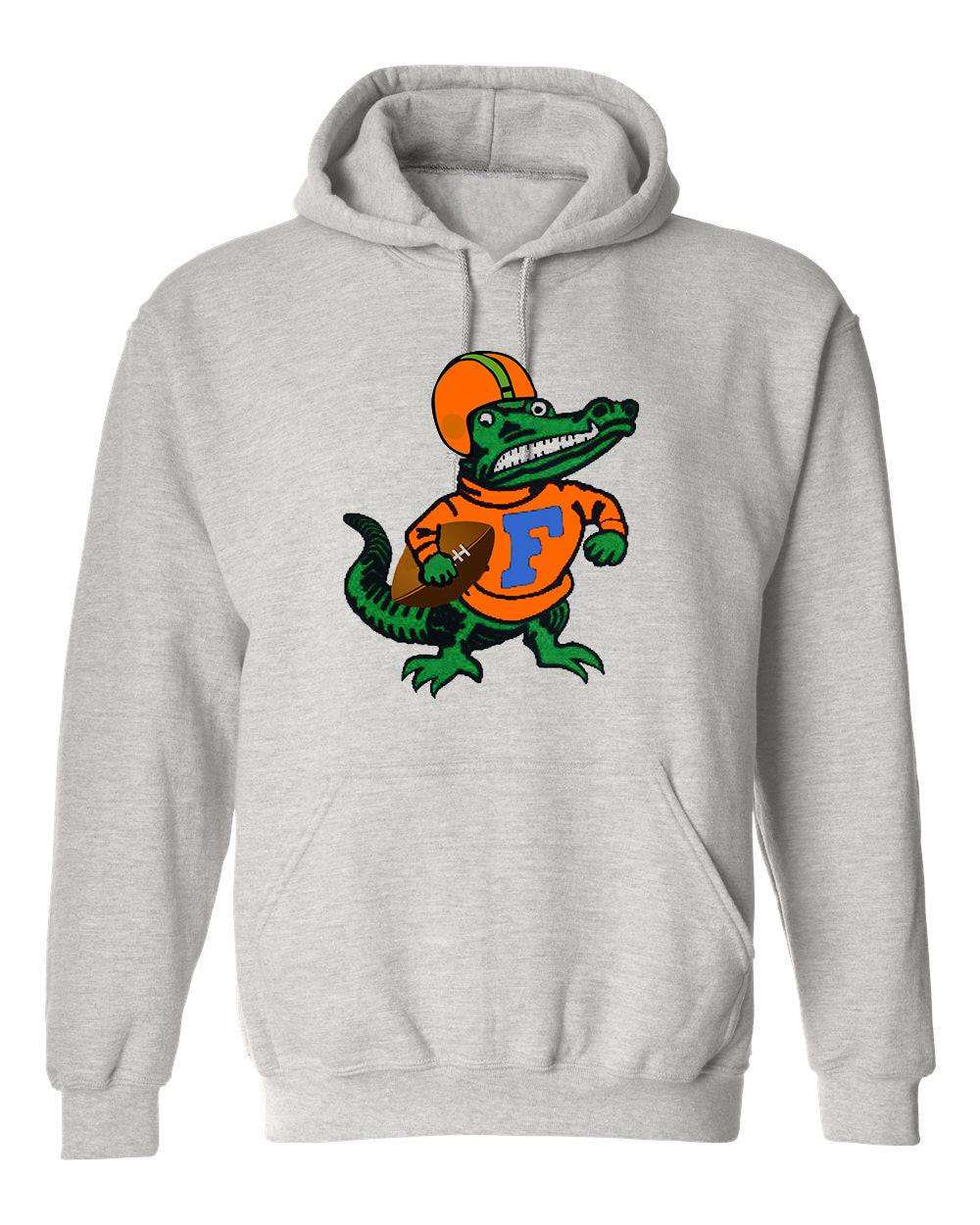 Florida Gators vintage football booster club sweatshirt in old skool grey with alligator mascot design.