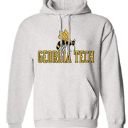 Georgia Tech Vintage Booster Club Sweatshirt in Old Skool Grey with hoodie and pouch pocket.