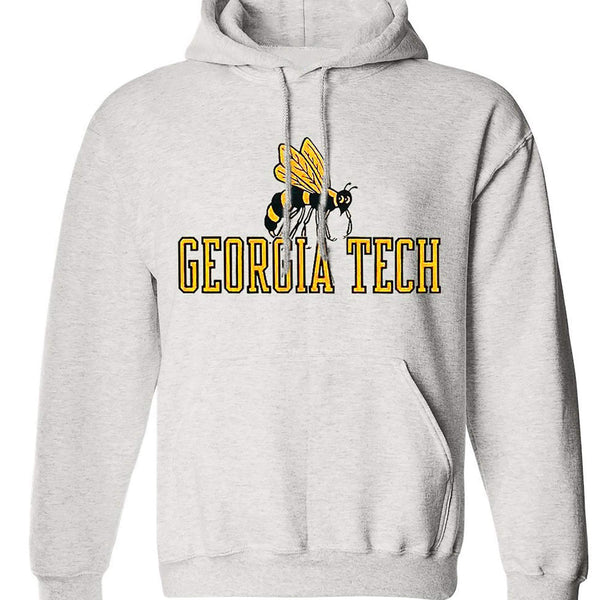 Georgia Tech Vintage Booster Club Sweatshirt in Old Skool Grey with hoodie and pouch pocket.