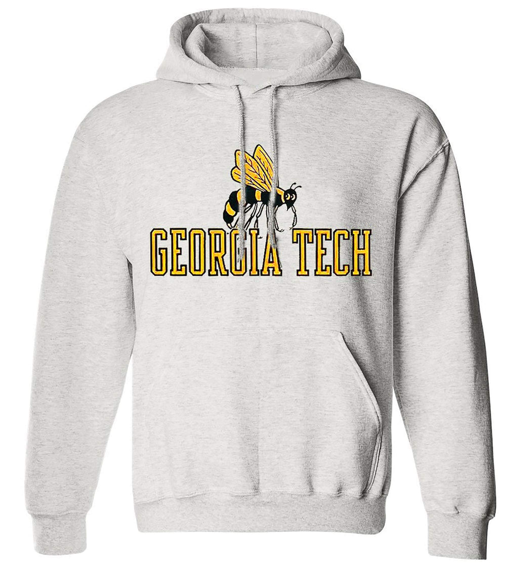 Georgia Tech Vintage Booster Club Sweatshirt in Old Skool Grey with hoodie and pouch pocket.